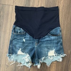 Pinkblush High-Waist Maternity Denim Shorts with Navy Panel